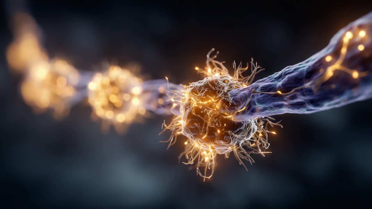 Una Visualizzazione Complessa di Connessioni Neurali Illuminate da Energia Radiante, Che Mostra la Complessa Interazione dei Neuroni in una Cornice Astratta Mozzafiato.