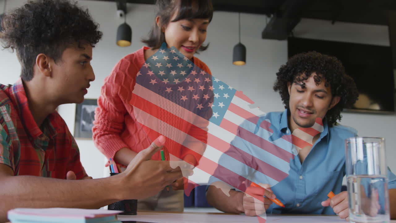 animación de coloridas piezas de rompecabezas sobre diversos colegas croata agitando luces.