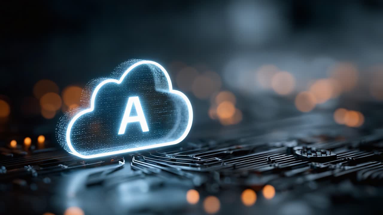 A Modern Digital Cloud Icon Illuminated Against a Dark Background, Symbolizing Cloud Computing and Data Storage Technology Innovations