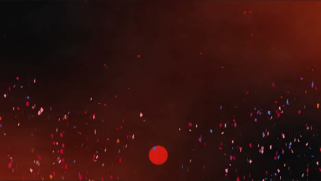 animación de confeti colorido que cae, con manchas de luz naranja, sobre un fondo oscuro