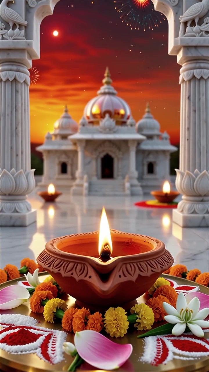 Bakgrund för Diwali-festivalen med lyktor och traditionella Diyas-dekorationer.