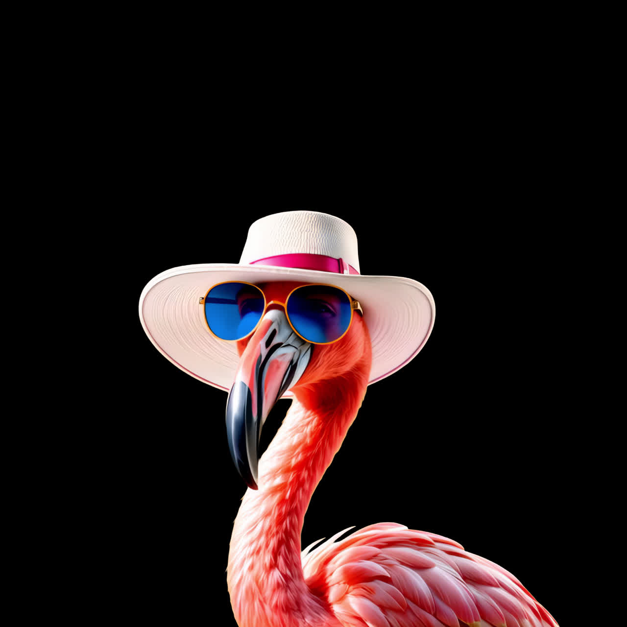 Flamingo wearing stylish sunglasses animation isolated asset, transparent 4K video, alpha channel