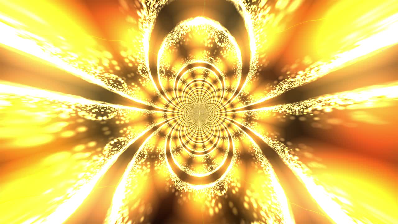 fondo de una corriente de partículas de oro y líneas redondas, renderización 3d. túnel místico generado por computadora