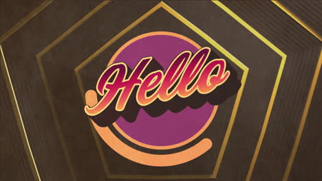 hello text animation over geometric shapes with gold and purple colors