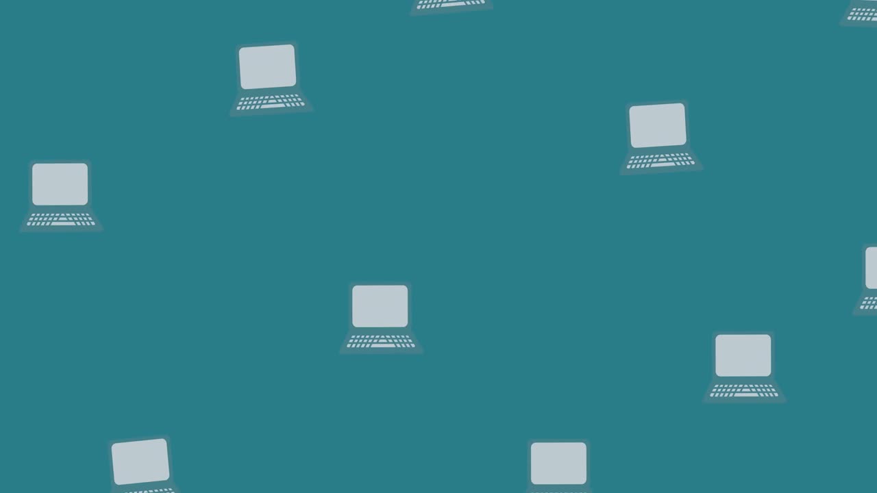 animación de computadoras portátiles grises repetidas que se mueven sobre un fondo azul medio