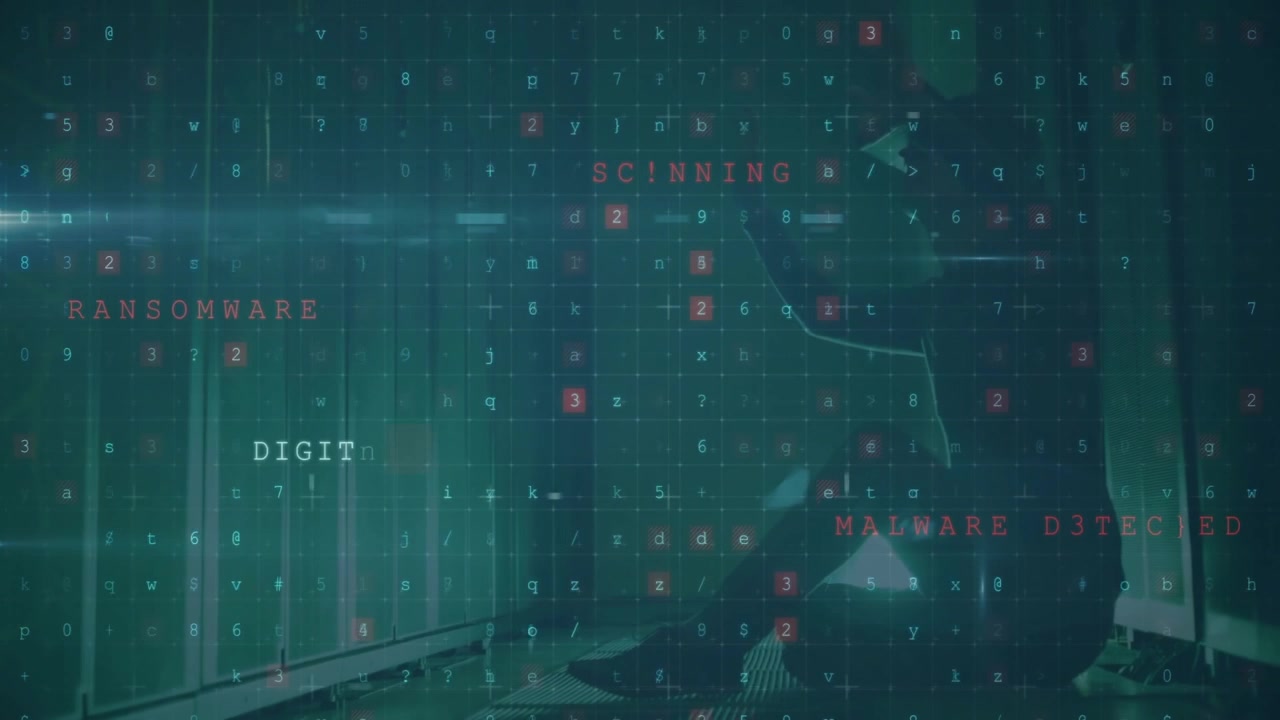 Technician at servers responding to malware alerts flashing grid warning cyberattack using controls