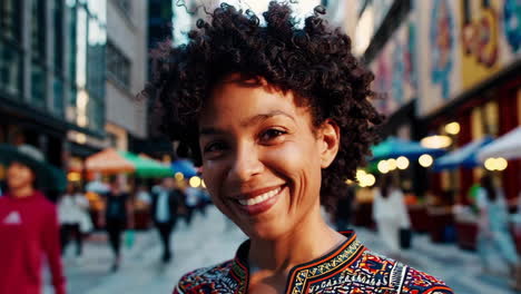woman smiling in urban setting