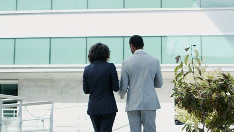 Back-view-of-colleagues-walking-on-street