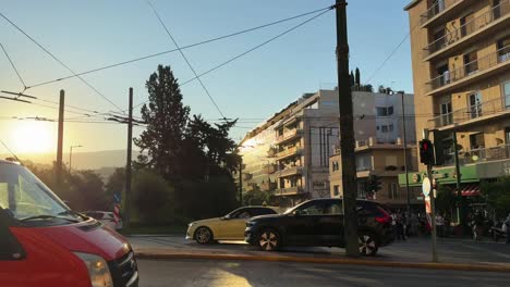 sunset traffic scene in athens, greece