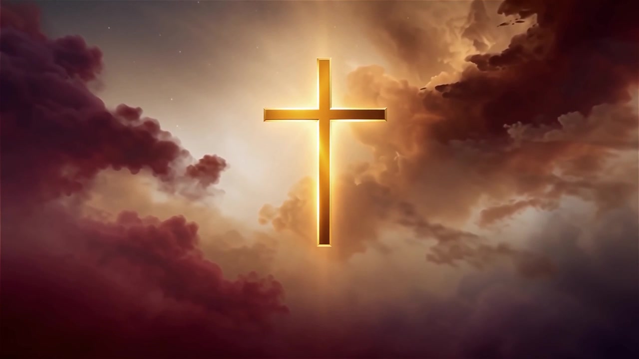 Croce Cristiana Luce Celestiale Sfondo per il Culto.