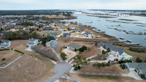 drone shot of cedar point, north carolina, small coastal town