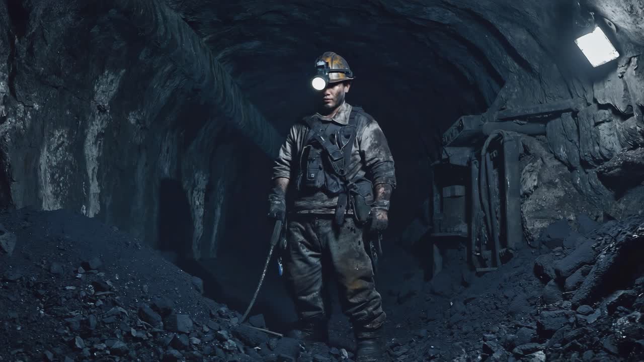 A coal miner working underground in a mine