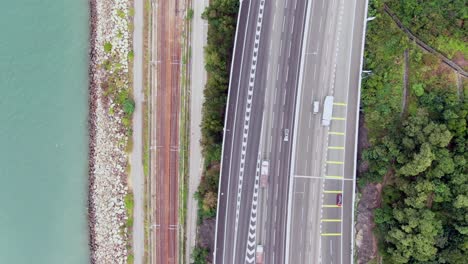 traffic on a rural highway interchange in hong kong, aerial view