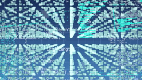 animación de formas y iconos verdes sobre el procesamiento de datos sobre fondo azul
