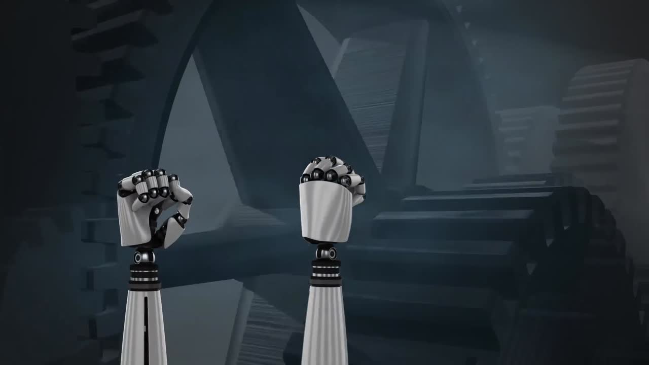 Robot hand and spinning cogs