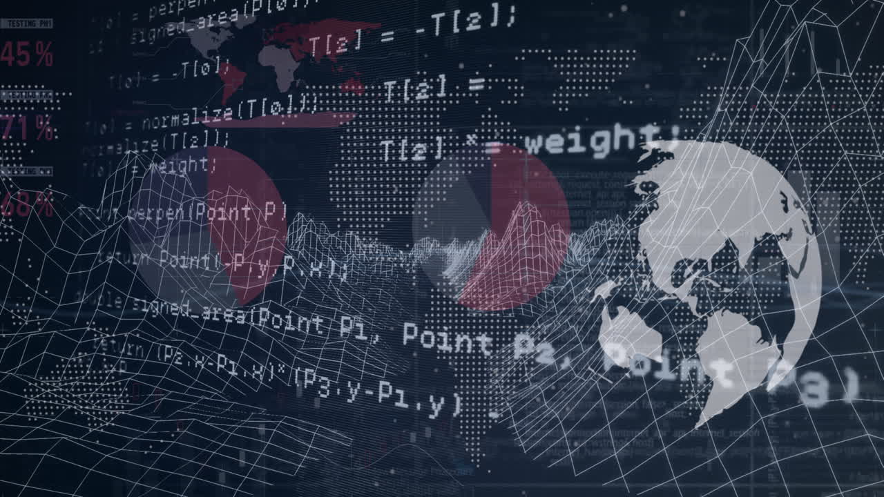 지구의 애니메이션, 세계 지도 및 데이터 처리