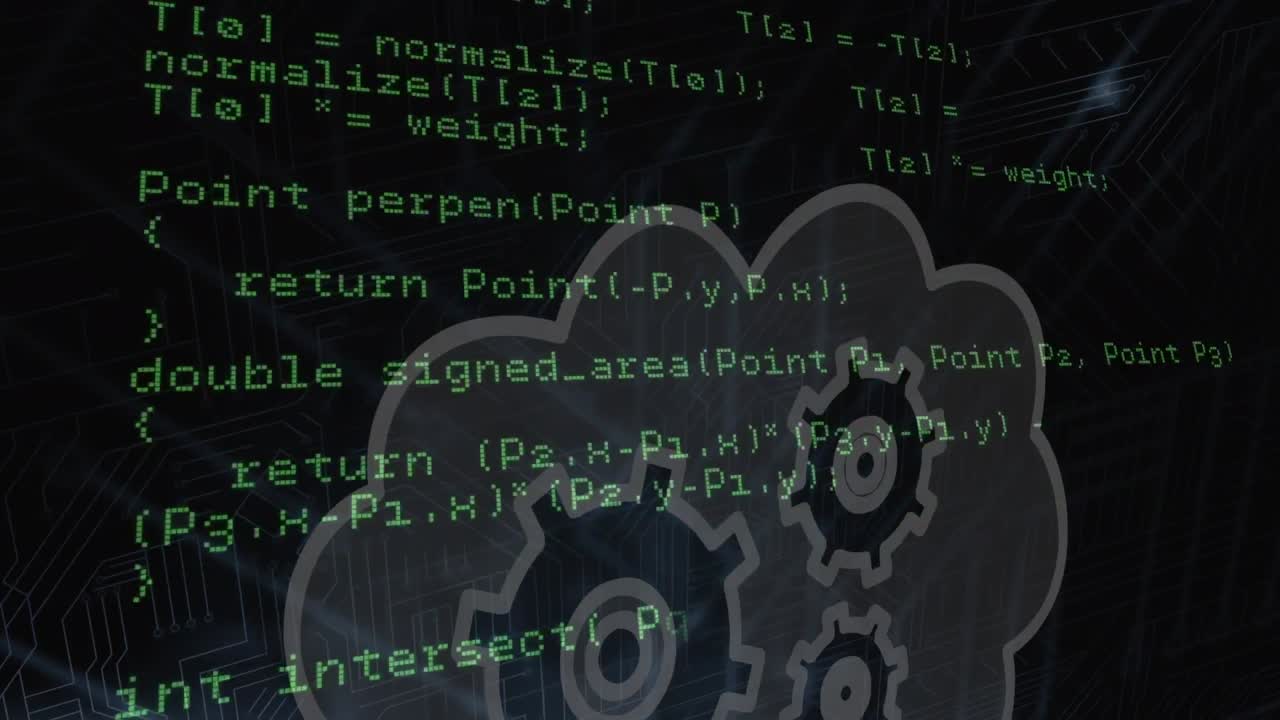 animación del procesamiento de datos por computadora en la nube con engranajes