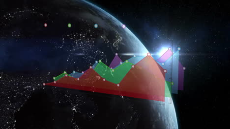 animating colorful data charts over earth viewed from space
