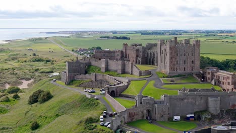 aerial footage of bamburgh castle in summer