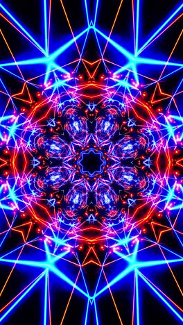 flying through a neon tunnel with rings. vertical looped kaleidoscope video