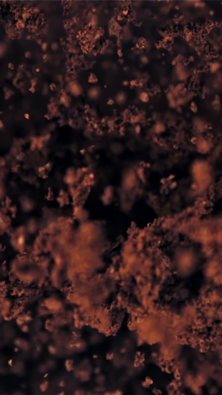 Macro Shot of Coffee Grounds Floating in Liquid