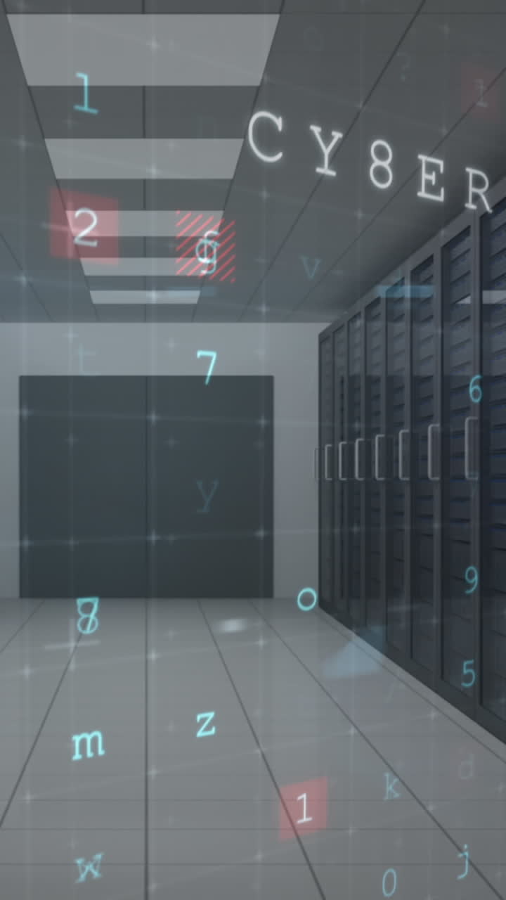 Animation of cyber attack warning over server room