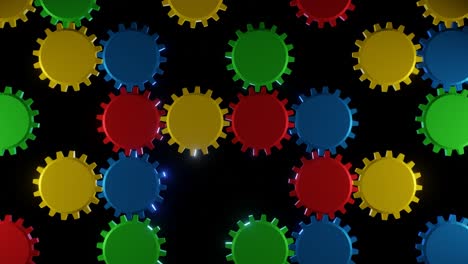 colorful cogwheels spinning around in 3d rendering animation