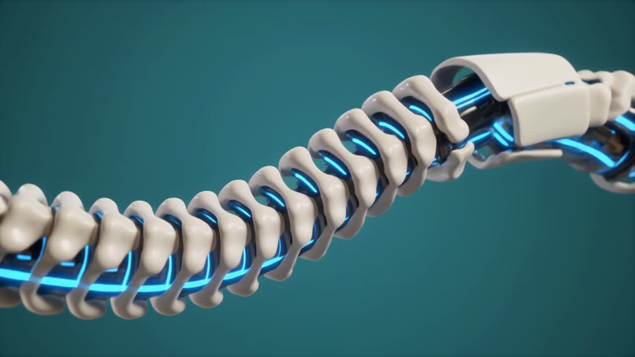 3D Animation of a Glowing Spinal Cord with Blue Energy