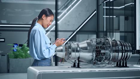 woman engineer working on jet engine design