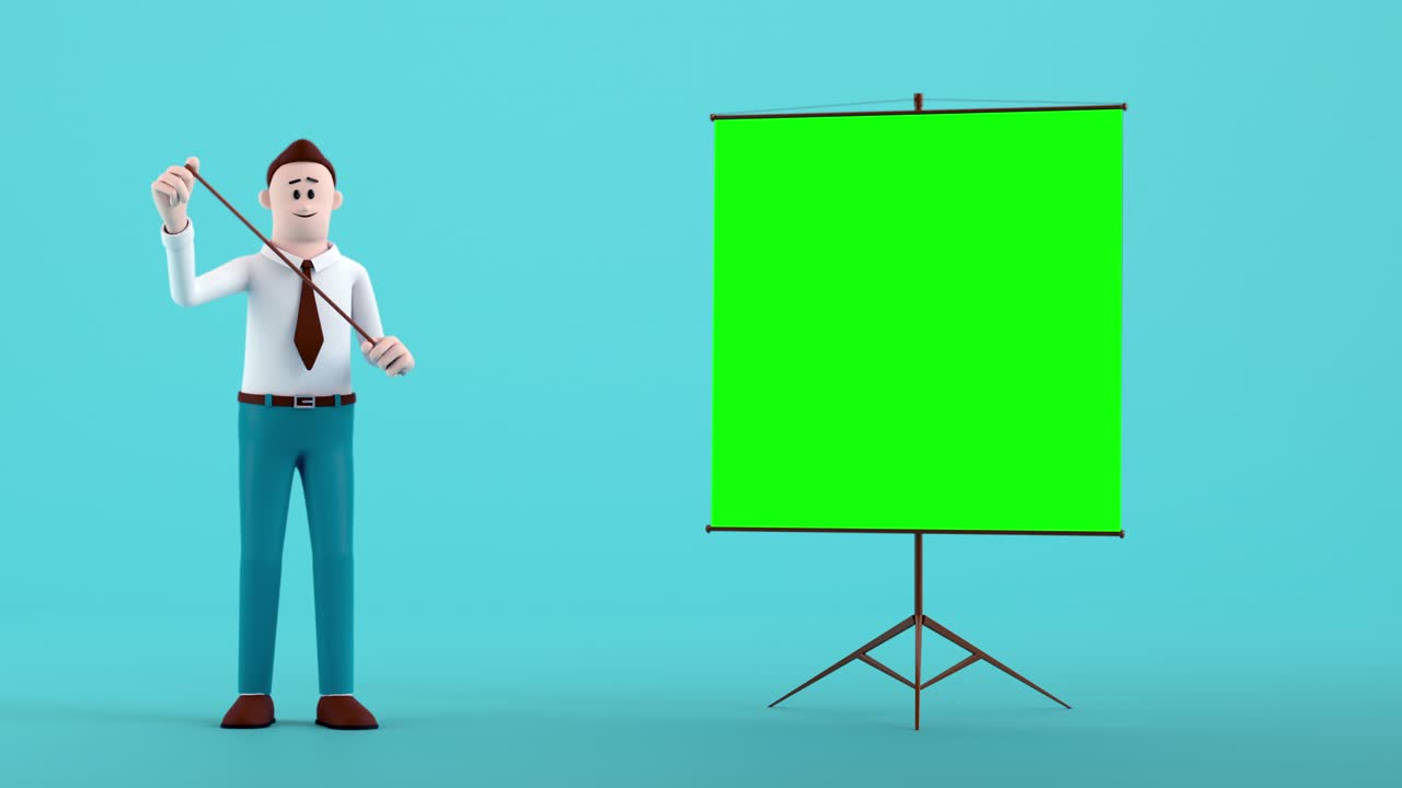 el hombre de negocios explicando con el tablero de pantalla verde.