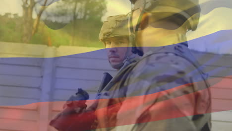 animación de la bandera de colombia sobre varios soldados