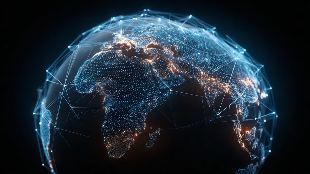 A Stunning Visual Representation of Earth with Illuminated Networks and Connections, Showcasing the Beauty of Our Planet in a Digital Realm