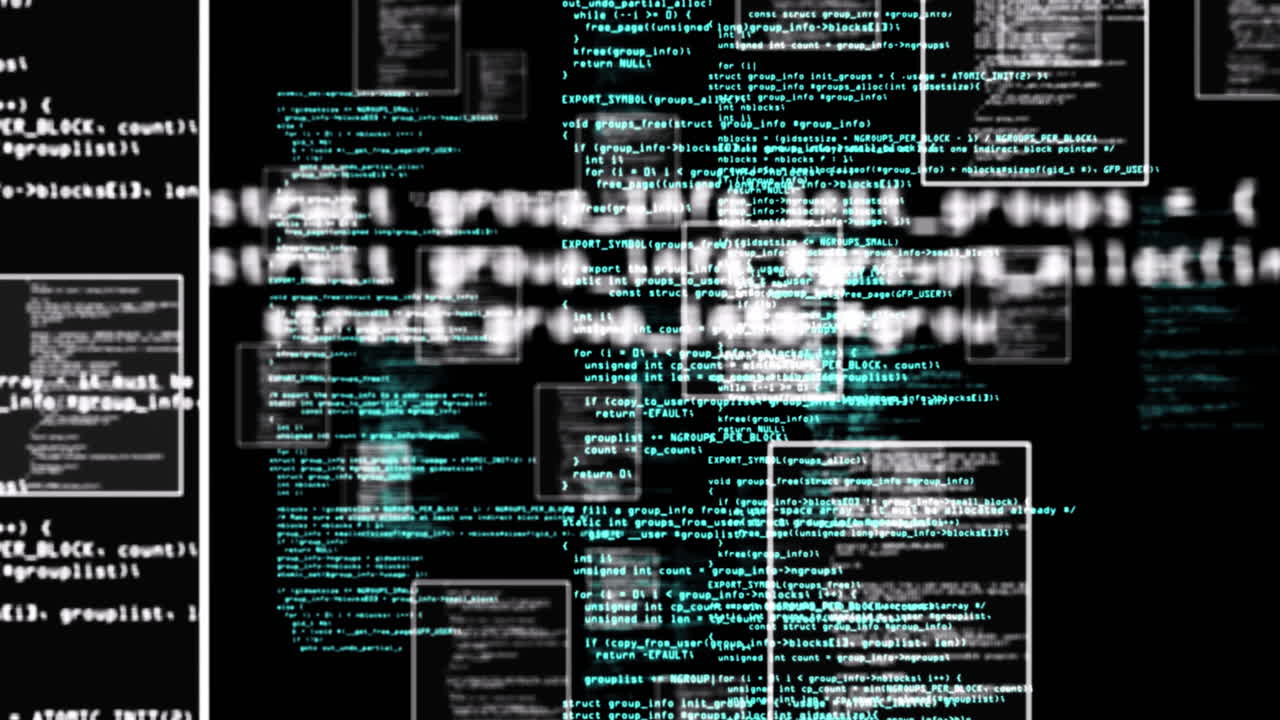 Animation of data in floating frames processing on black background