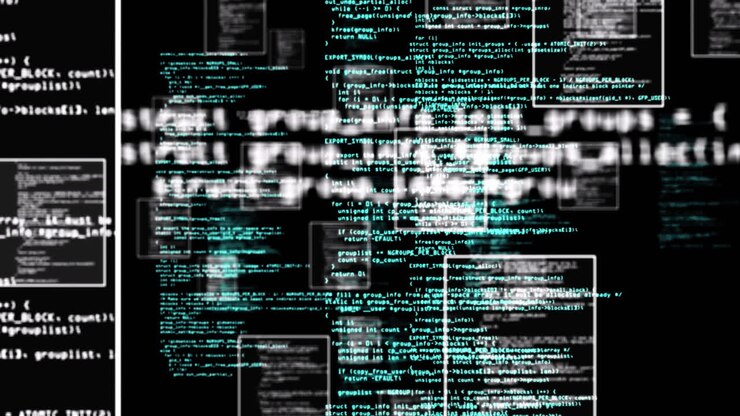 Animation of data in floating frames processing on black background