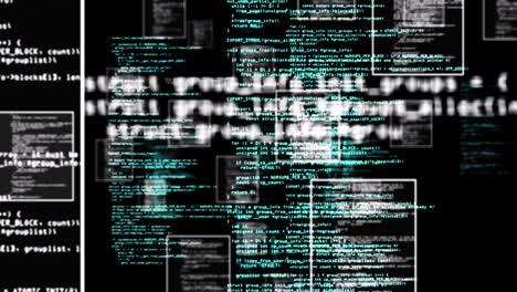 animación de datos en cuadros flotantes procesamiento sobre fondo negro