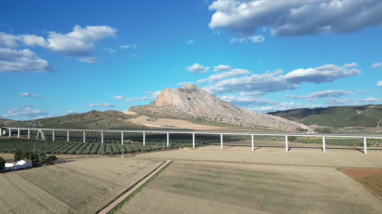 Video with a drone flying over a famous mountain in the south of Andalusia in the Malaga city of Antequera, called the Peña de los enamorados