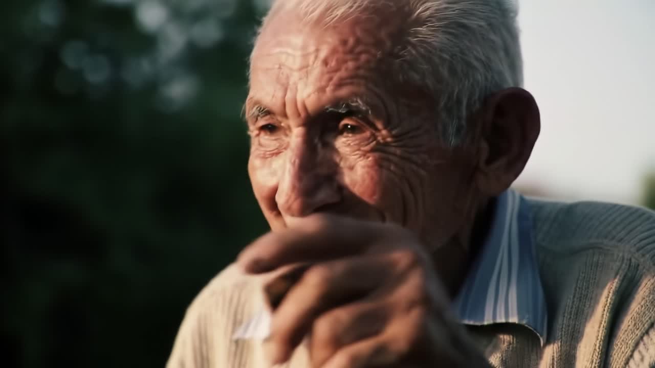 A Reflective Journey: An Elderly Man's Joyful Moments Captured in Two Frames Highlighting the Beauty of Aging and Cherished Memories