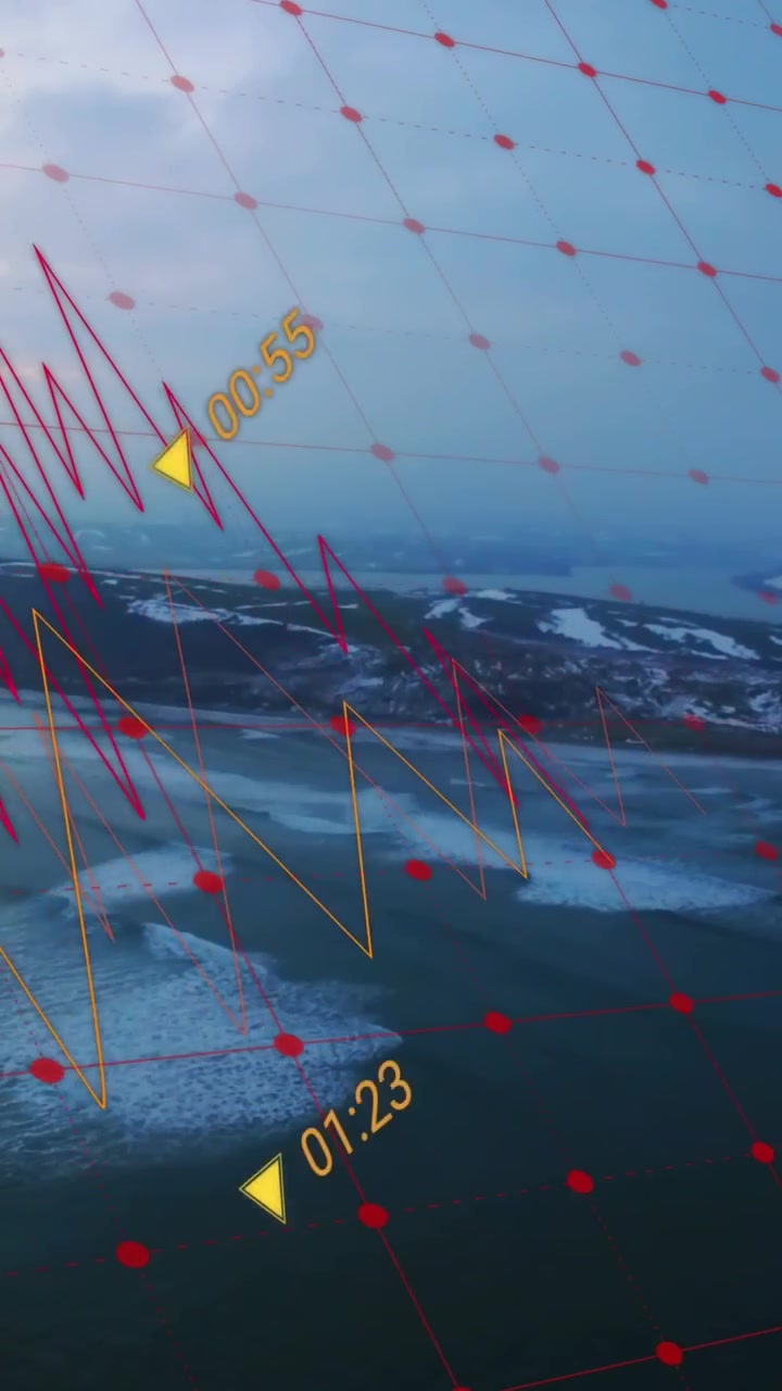 Animation of financial data processing over landscape