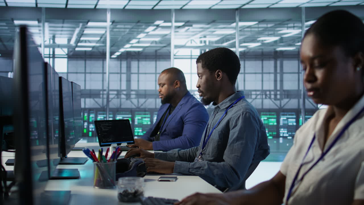 Diverse Team of IT Professionals Working in a Data Center