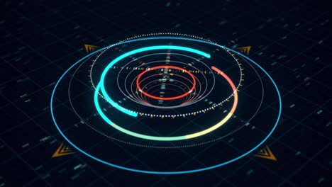 abstract futuristic interface with glowing circles and grid pattern