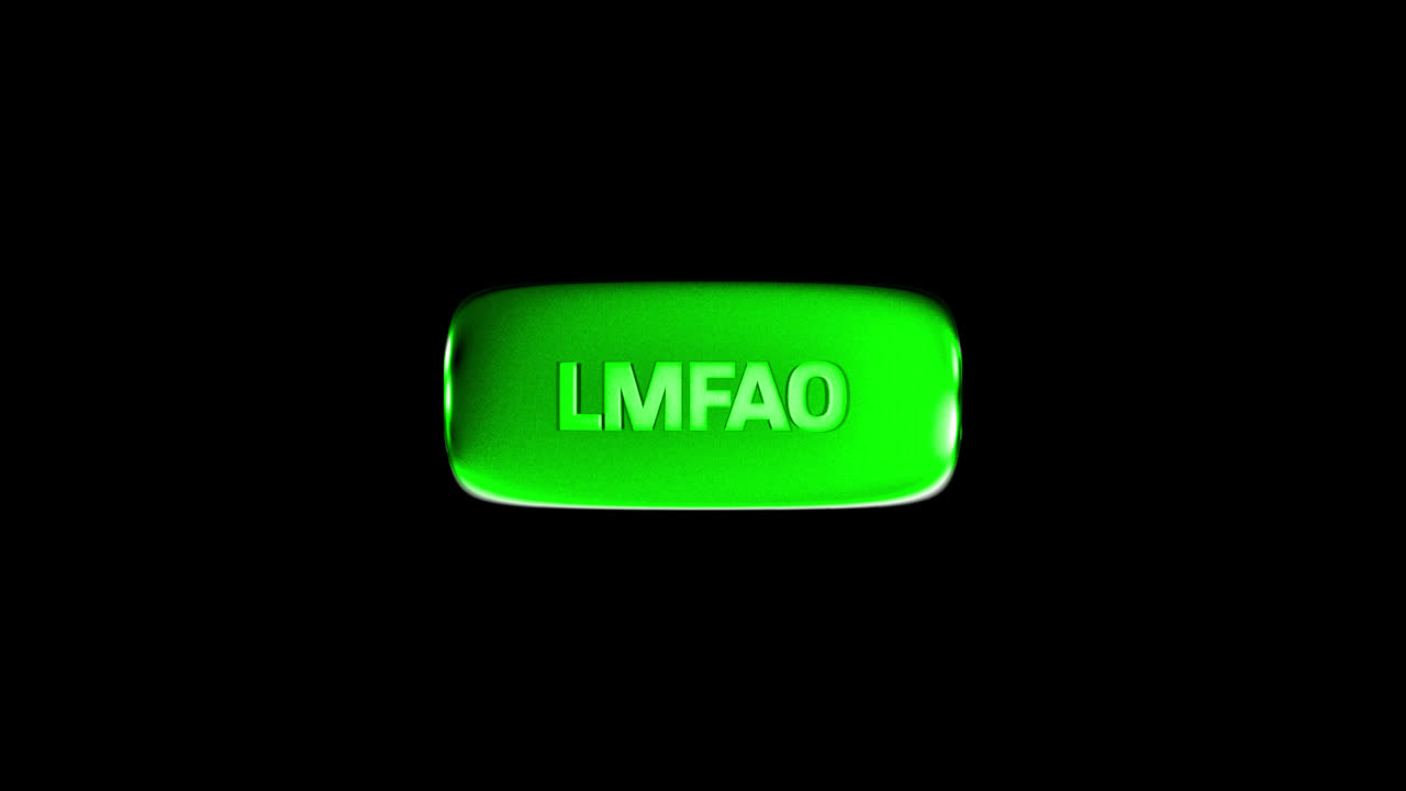 Glowing Green LMFAO Text Button on Black Background