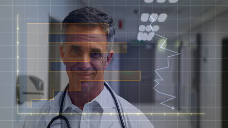 animation of diagram over caucasian male doctor smiling