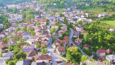 Car-Drives-Through-Residential-Street-Near-Medieval-Castle