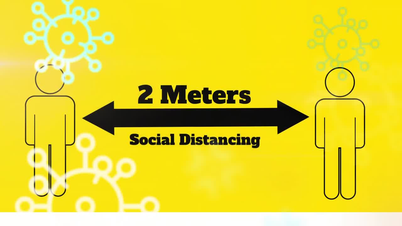 사회적 거리를 유지하는 디지털 인간에 대한 여러 코로나19 세포