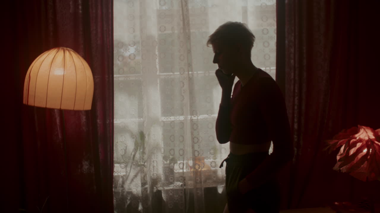 Woman on Phone in Retro Room