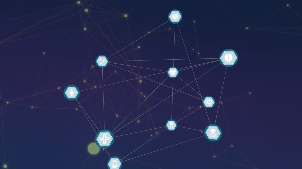 animación de conexiones e iconos de redes sociales flotando en el fondo de la marina