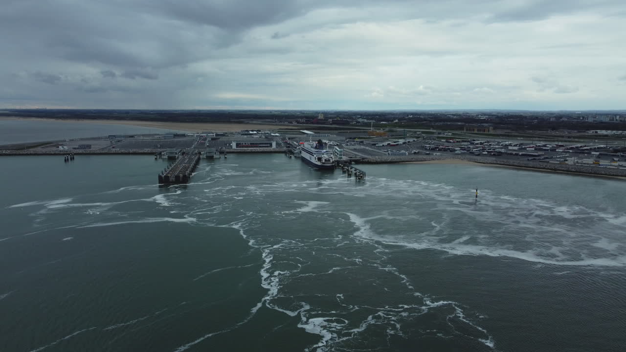 Ferry at a Port with Cloudy Sky