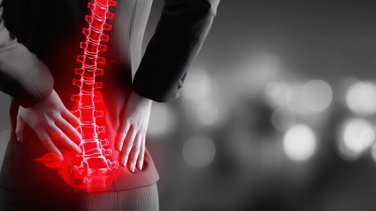 Understanding Lumbar Pain: Visual Representations of Spinal Health in Professional Environments Highlighting the Impact of Stress and Posture on Back Discomfort