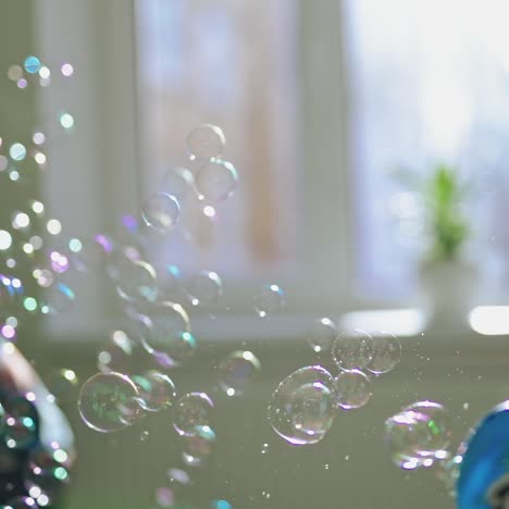 boy playing with bubbles