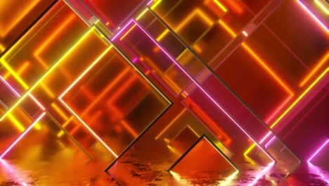 movimiento de bloques de neón de vidrio. espectro de luz naranja moderno. bucle sin costuras 3d render